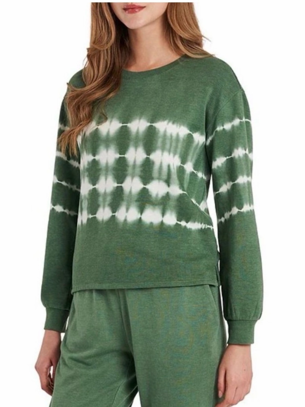 Vince Camuto Green and White Tie-Dye Long Sleeve Sweatshirt